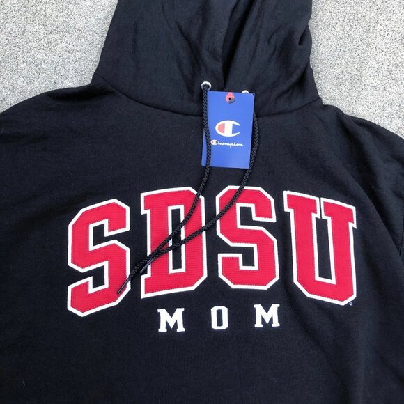 CHAMPION San Diego State Mom Hoodie Sweatshirt LARGE Black Block Letters NWT - Picture 2 of 7